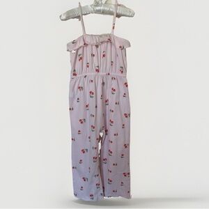 Old Navy Cherry Romper Size 5 Pink Tie Strap Wide Leg Cotton Cute Summer